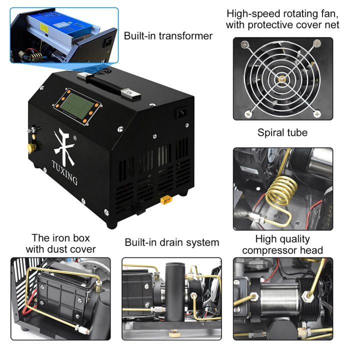 TUXING PCP Luftkompressor, Högtryck 300Bar, Bärbar Design,220V, Auto TUXING PCP Luftkompressor, Högtryck 300Bar, Bärbar Design,220V, Auto